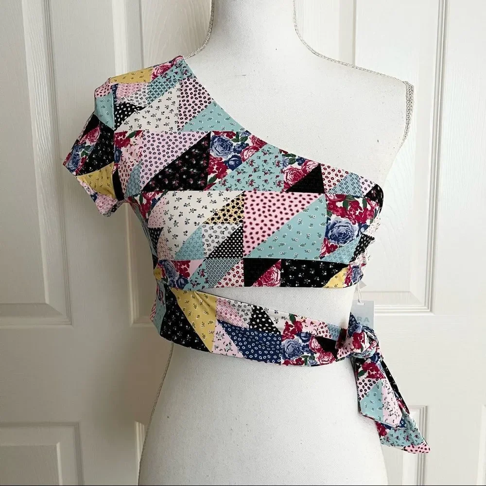 Frankies Bikinis Patchwork Halterneck Bikini Top and Puck Bikini Bottom Medium